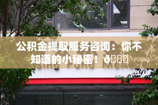 东湖公积金提取服务咨询：你不知道的小秘密！😎